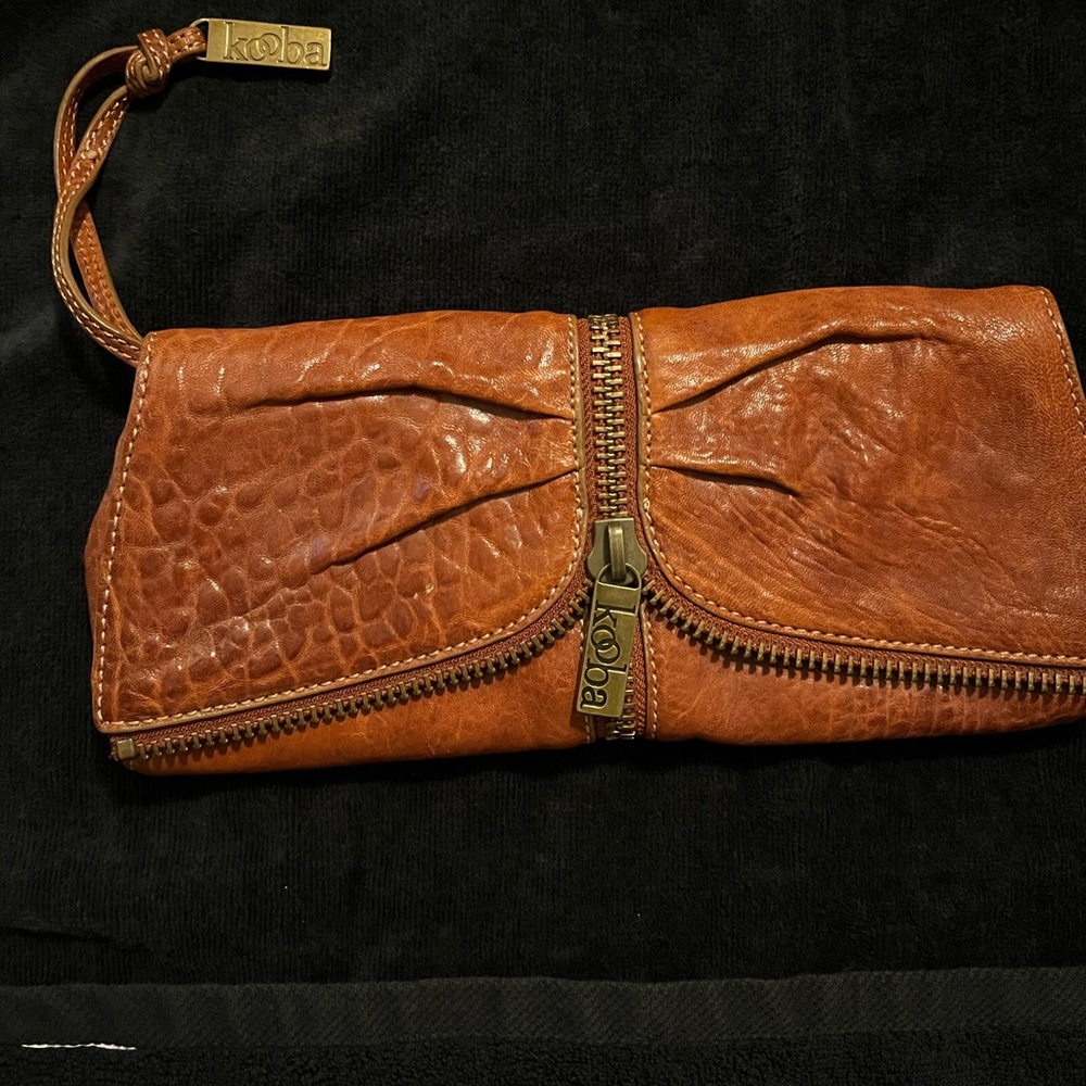Kooba distressed leather clutch with wristlet. Beautiful color